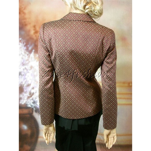 $3675 New GIORGIO ARMANI Burgundy Diamond Jacquard Fitted Jacket 8 - Picture 5 of 6